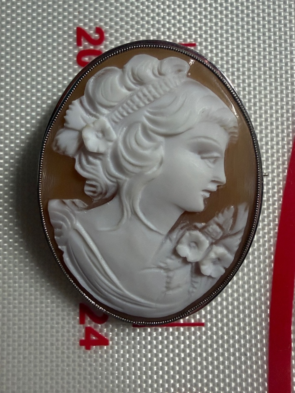 Vintage English Sterling Silver Carved Shell Cameo Brooch Pendant EJC
